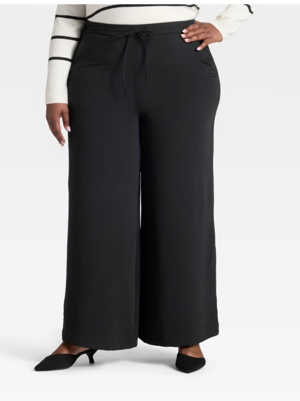 a new day Black Wide-Leg Drawstring Pull-On Pants